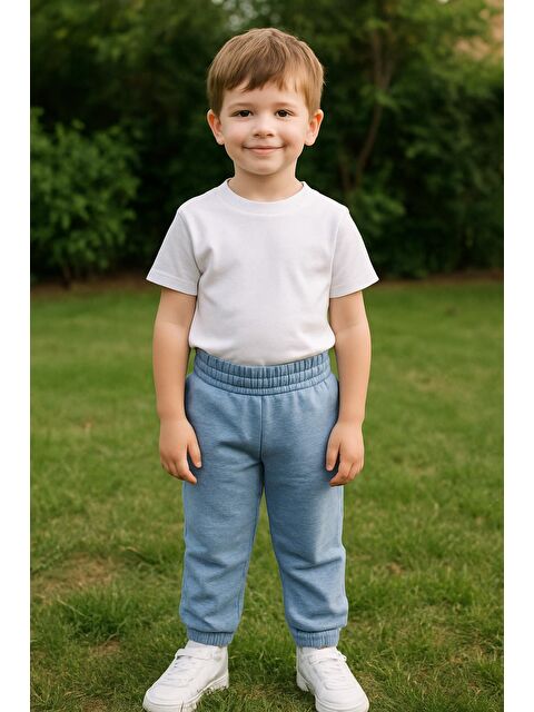 Luess Erkek Çocuk %100 Pamuk Beli Ve Paçası Lastikli Eşofman Altı - Mavi (3-4 Yaş 8-9 Yaş) - S000422659-17234