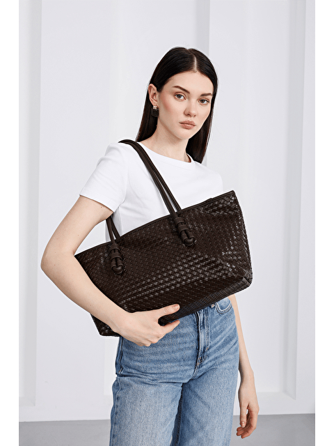Shulebags Campana Örgülü Omuz Çantası Kahve - S000502594-19413