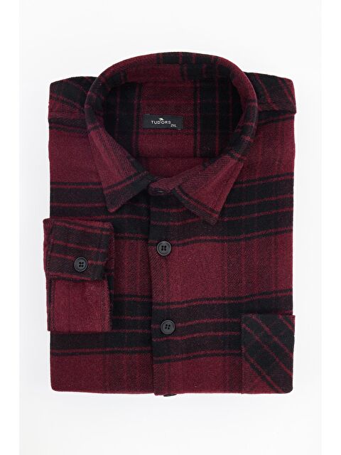 TUDORS Erkek Big Size Büyük Beden Uzun Kollu Cepli Kareli Kışlık Oduncu Gömlek - S000518861-23173