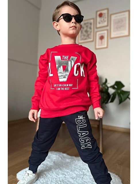 Riccotarz Erkek Çocuk The Black Yazı ve Figür Detaylı Kırmızı Eşofman Takım - S000290048-20045