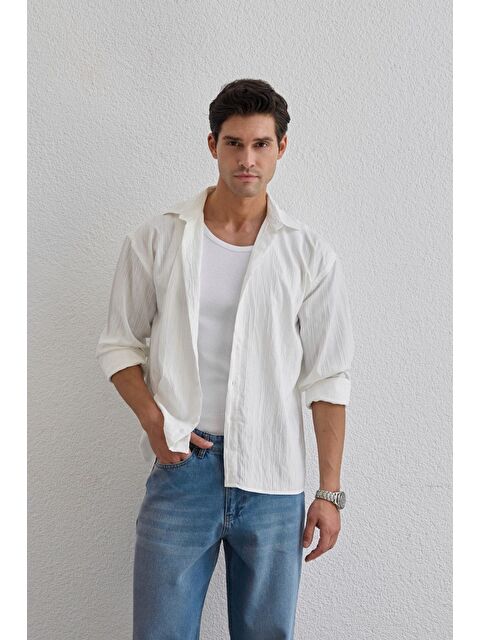 Livio Ferri Tugur Erkek Çizgili Oversize Premium Gömlek Soft Touch Refined Comfort