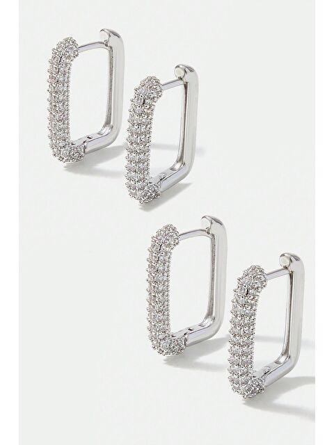 New Obsessions Gömme Taşlı Dikdörtgen Sıralı Boy Küpe Seti- 4 Adet - S000502601-18105