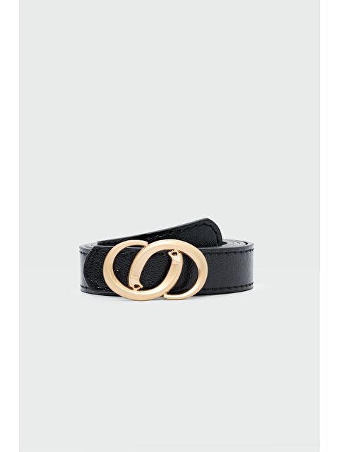 Shulebags Asimetrik Tokalı Suni Deri Kemer Siyah - S000440948-19351