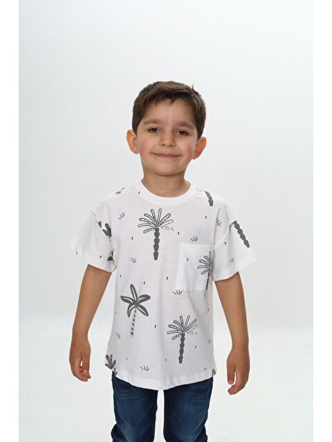 Toontoykids Erkek Çocuk Göğsü Cepli Palmiye Baskılı Tişört - S000375971-19965