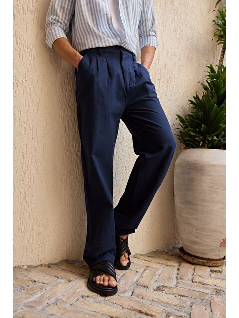 Livio Ferri Boso Erkek Çift Pileli Keten Baggy Pantolon