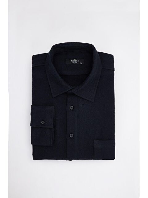 TUDORS Erkek Big Size Büyük Beden Oduncu Tek Cepli Lacivert Kışlık Gömlek - S000518862-21164