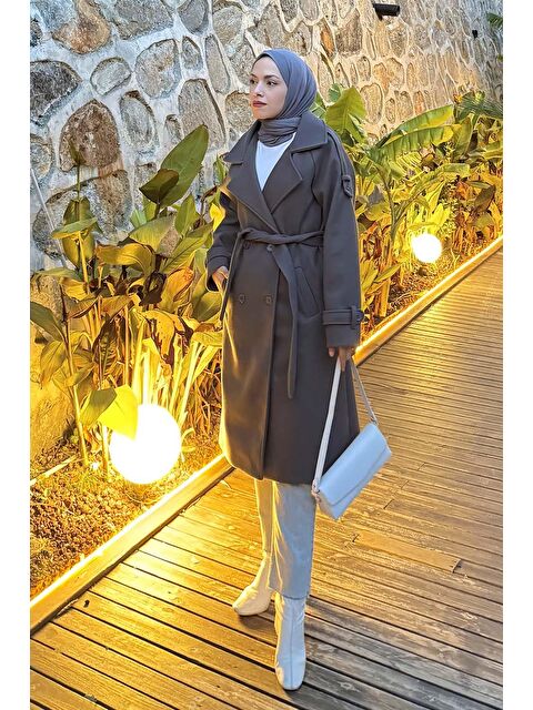 Lamelif Omuz Filetolu Kol Apoletli Kaşe Kaban Antrasit - S000522567-29666