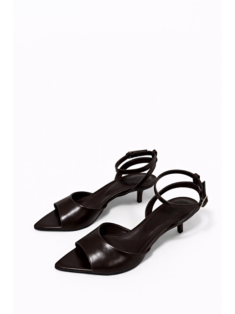 Straswans Noah Kadın Topuklu  Kırışık Deri Sandalet Kahve