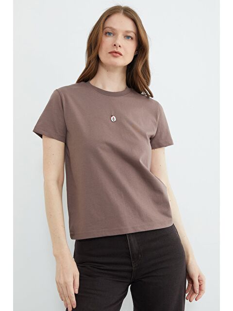 Fullamoda Metal Aksesuarlı Bisiklet Yaka Tişört