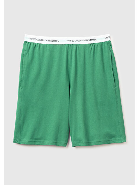 United Colors Of Benetton Erkek Yeşil %100 Pamuk Logolu Beli Lastikli Şort