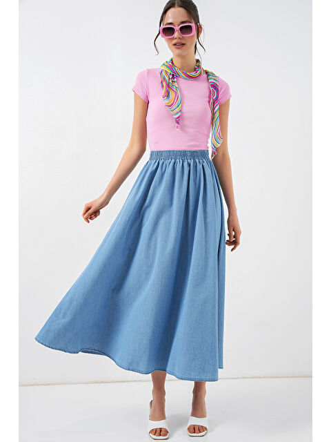 Bigdart Kadın Uzun Jean Etek 8062 - Mavi