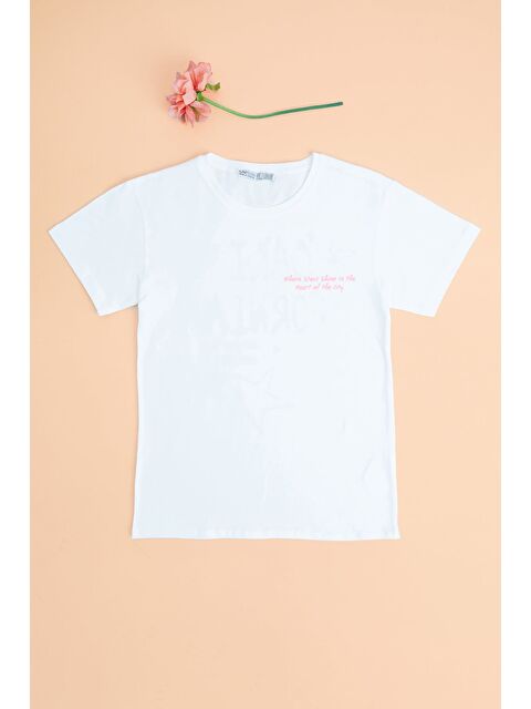 Fullamoda California Baskılı Bisiklet Yaka  Kız Çocuk Tişört