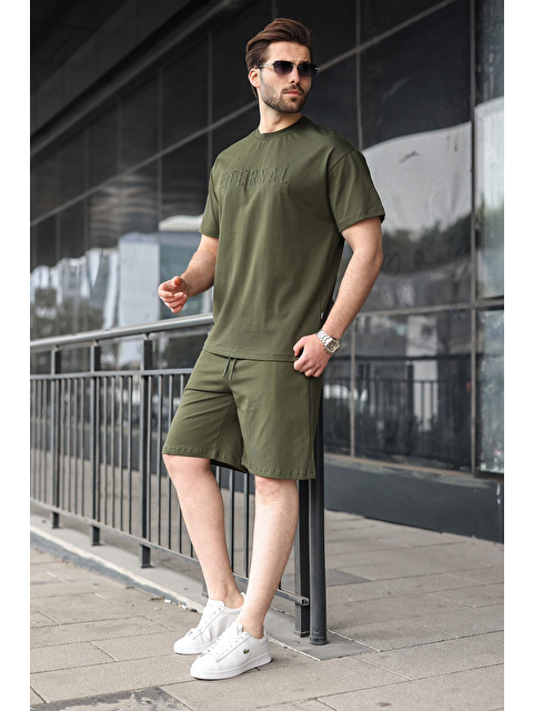Madmext Haki Erkek Şort T-Shirt Takım E7347