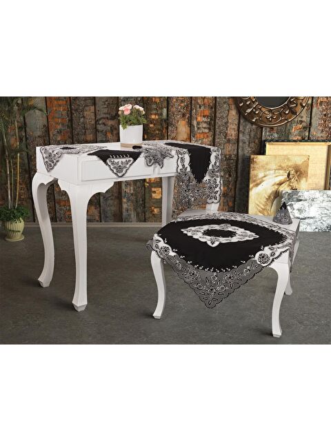 Çeyiz Diyarı Seven Nakışlı Salon Takımı 16 Parça Siyah - S000499036-19351