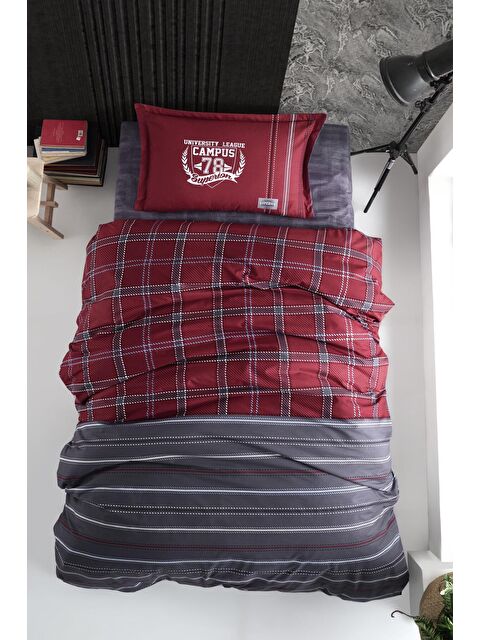 Clasy %100 Pamuk Nevresim Takımı Tek Kişilik Campus Bordo - S000121581-19951