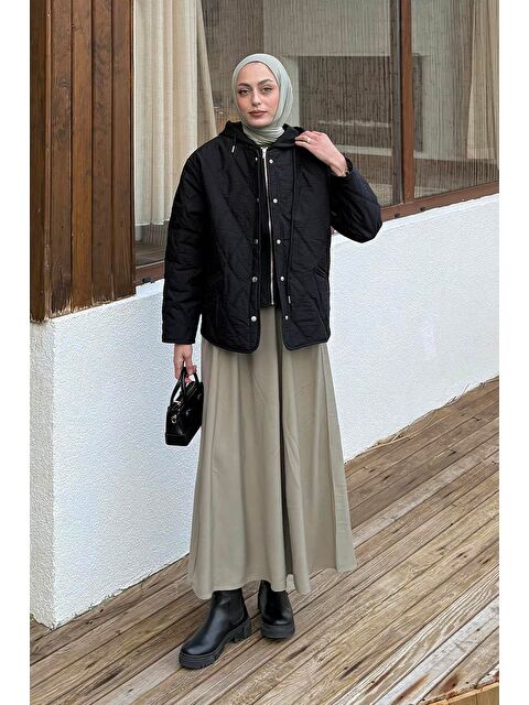 Lamelif Kapüşonlu Kapitone Mont Siyah - S000522565-19351