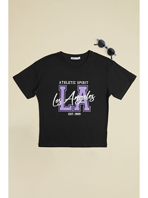 Fullamoda Los Angeles Baskılı Kız Çocuk Crop Tişört