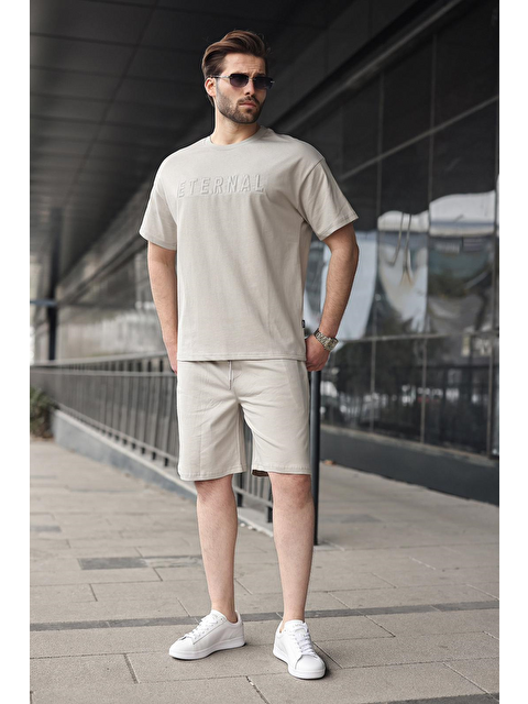 Madmext Boyalı Gri Erkek Şort T-Shirt Takım E7347