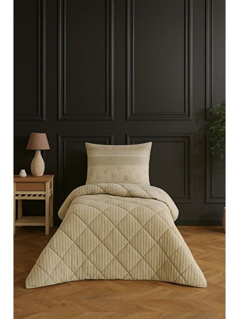 Çeyiz Diyarı Wellsoft Jakarlı Uyku Seti 3 Parça Tek Kişilik Bej - S000499046-19928