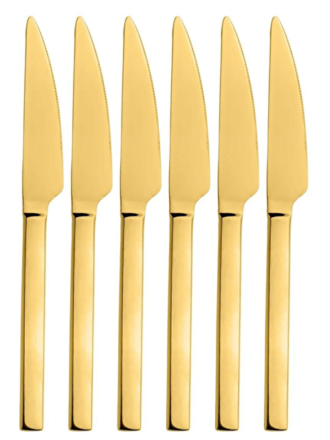 Kitchen Design Lab Parlak Gold Pasta ve Tatlı Bıçağı Seti Paslanmaz Çelik Kahvaltı Bıçak Seti 6 Adet Kutulu - S000433679-20076