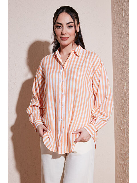 Fashion Friends Pamuklu Çizgili Oversize Uzun Kollu Gömlek 26Y0670K1