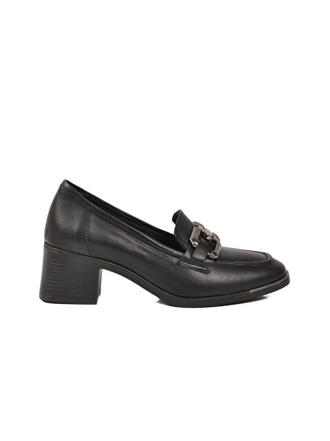 Ayakmod Premium Siyah Hakiki Deri Kadın Topuklu Klasik Ayakkabı 757 Z