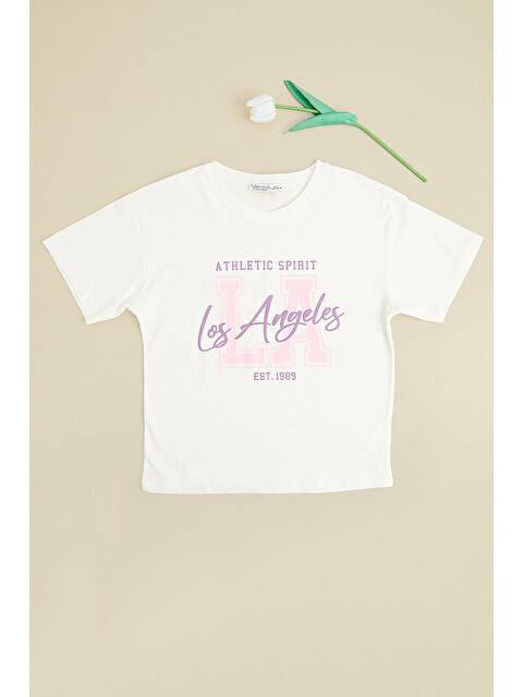 Fullamoda Los Angeles Baskılı Kız Çocuk Crop Tişört