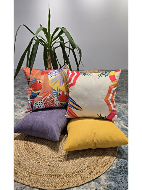 Asdiva Renkli Tropikal Yaz Model-Düz panoroma Konsept 4 lü Dekoratif Kırlent Kılıfı Seti - S000349929-37386