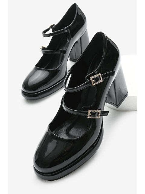 TONNY BLACK Kadın Siyah Neolit Taban Çift Bantlı Kalın Topuklu Ayakkabı - S000397588-19351