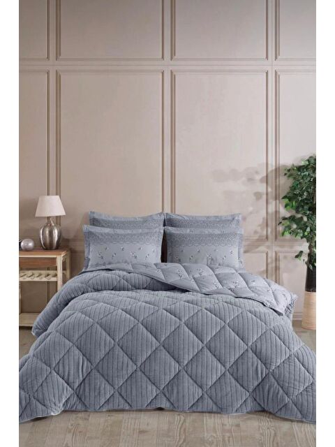 Çeyiz Diyarı Wellsoft Jakarlı Uyku Seti 4 Parça Çift Kişilik Gri - S000499059-20600