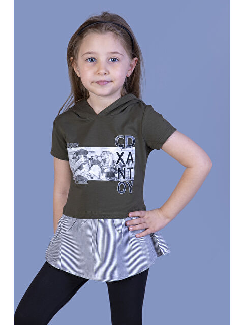 Toontoykids Kız Çocuk Eteği ve Kapüşonu Garnili Tişört
