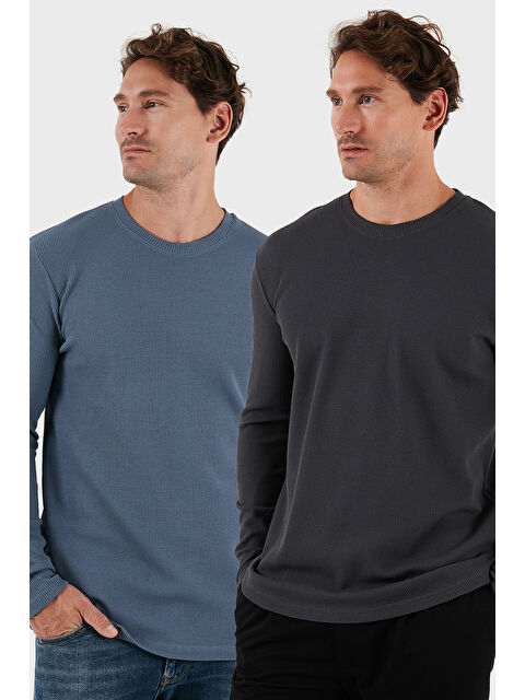 Buratti Pamuklu Bisiklet Yaka Slim Fit Basic 2'li Paket Sweat 5905073S2 - S000463611-37188