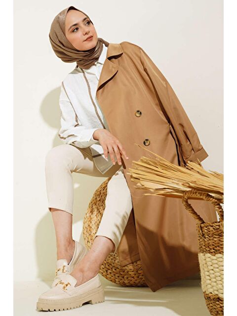 Bigdart T5853 Kruvaze Yaka Tesettür Trençkot - Taba - S000250637-14955