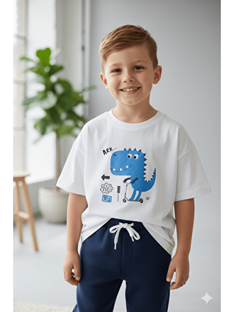 Monila Erkek Çocuk Dinozor Baskılı Pamuklu Bisiklet Yaka Altüst Takım - S000515022-29666