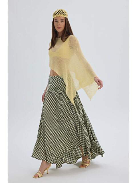 Mai Collection Amelisse Ekoseli Yeşil Uzun Etek