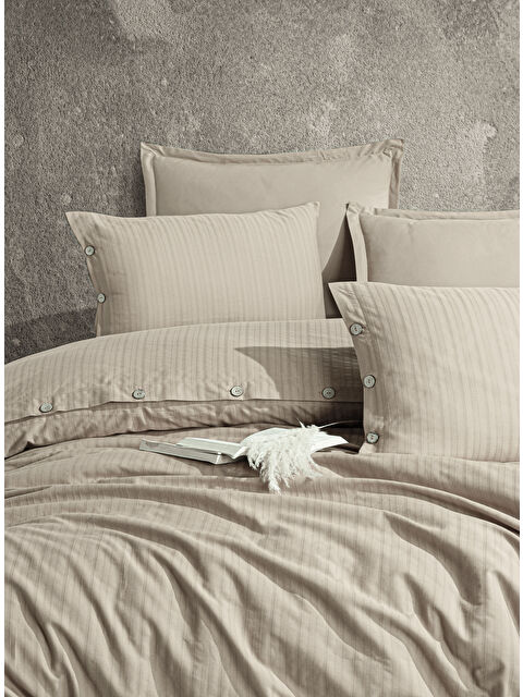 Nordqueen %100 Pamuk Tek Kişilik Düğmeli Nevresim Seti Arsida Bej - S000124372-19928