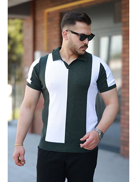 Jane's Erkek Kısa Kollu Polo Yakalı Blok Desenli Triko Tişört - S000528553-18194