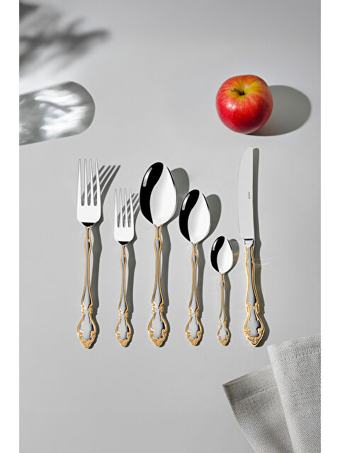 Nehir Adriana Altın Saten 6 Kişilik 36 Parça Kutulu Çatal Kaşık Bıçak Takımı - S000496093-20076