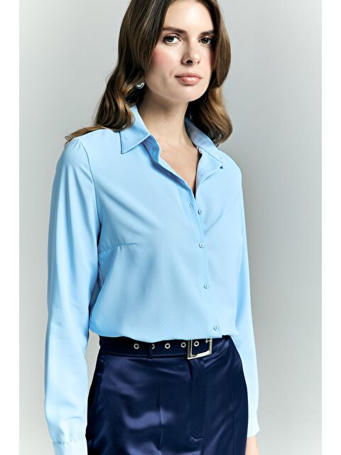 SATEEN Düz Klasik Gömlek - Mavi - S000323499-17234
