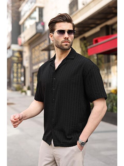 Madmext Siyah Gofre Kumaş Erkek Gömlek E6772