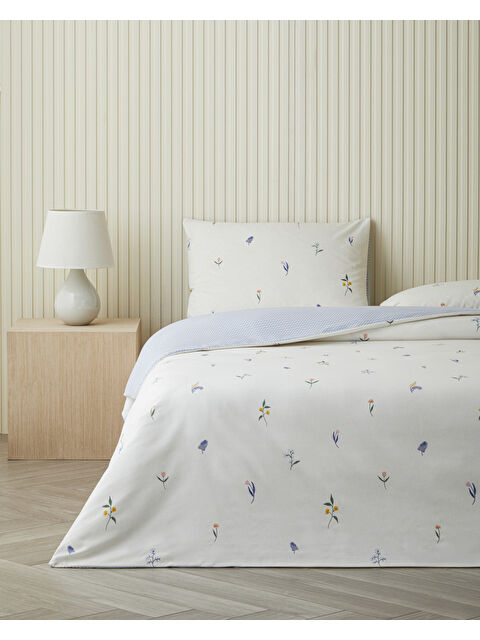 English Home Flowery Kolay Ütülenir Çift Kişilik Nevresim Takımı 200x220 cm Mavi - Yeşil - S000530039-37378