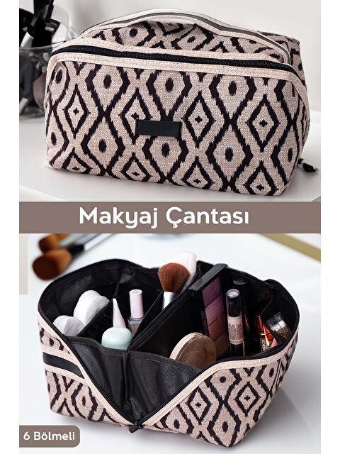Meleni Home Su Geçirmez Çok Amaçlı Tutma Kollu Makyaj Çantası Geniş Bölmeli Seyahat Tipi Kozmetik Organizeri - S000385325-19928