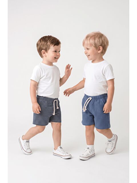 Miababy Elastanlı Kabartma Çizgili 2li Şort Paket