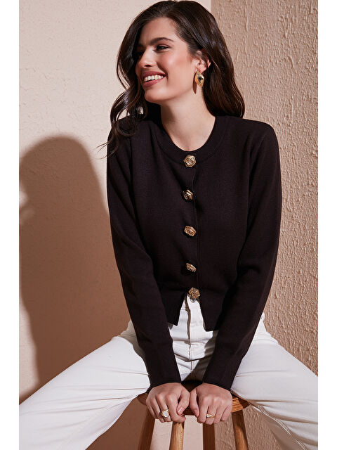 Lela Premium Regular Fit Yuvarlak Yaka Crop Triko Hırka 680HI00110 - S000424924-19413