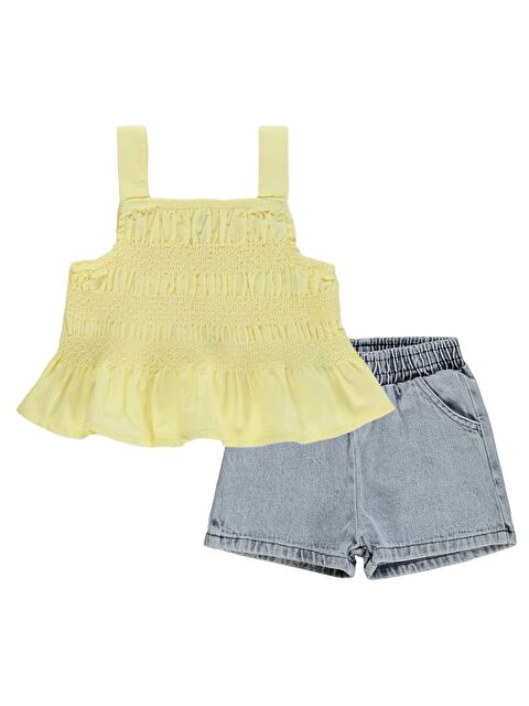 Civil Baby Denim Şortlu Askılı 6-18 Ay Takım - Sarı