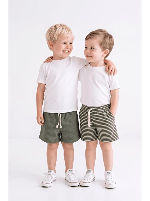 Miababy Elastanlı Kabartma Çizgili 2li Şort Paket