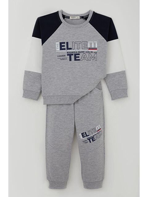Breeze Erkek Çocuk Eşofman Takımı Yazı Baskılı Kolları Renk Bloklu Gri Melanj (3-6 Yaş) - S000490212-74