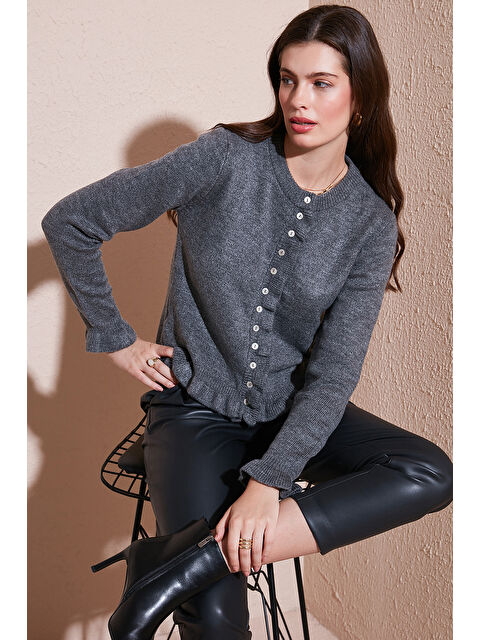 Lela Premium Pile Detaylı Regular Fit Yuvarlak Yaka Kadın Triko Hırka 680HI00038 - S000424907-29666