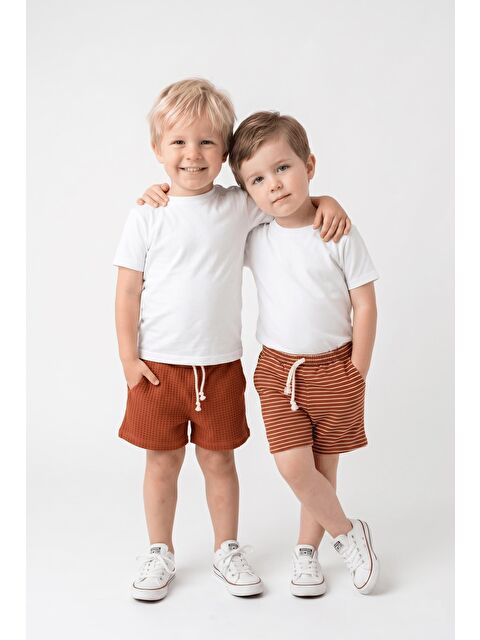 Miababy Elastanlı Kabartma Çizgili 2li Şort Paket