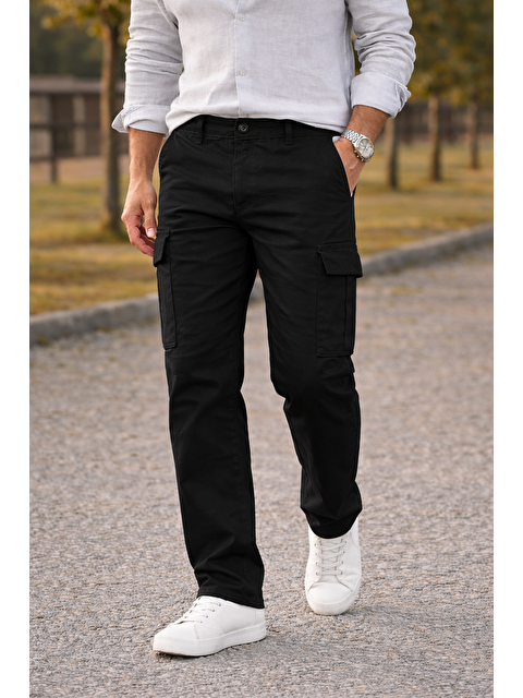 Comstar Erkek Premium Comfort Siyah Kargo Baggy Pantolon